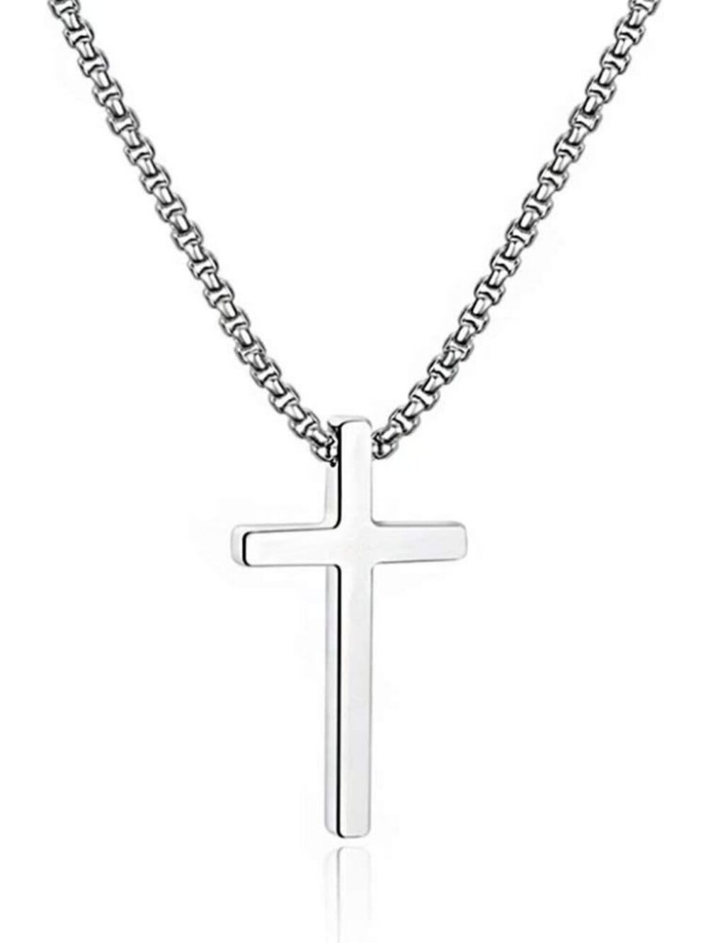 Men's Fashion Jewelry Stainless Steel Cross Necklace Silver Pendant Chain Gift
